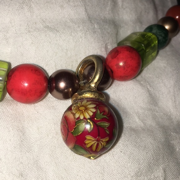 Handmade earth tone ORIGINAL OOAK glass bead adjustable green red Necklace retro - Picture 2 of 16